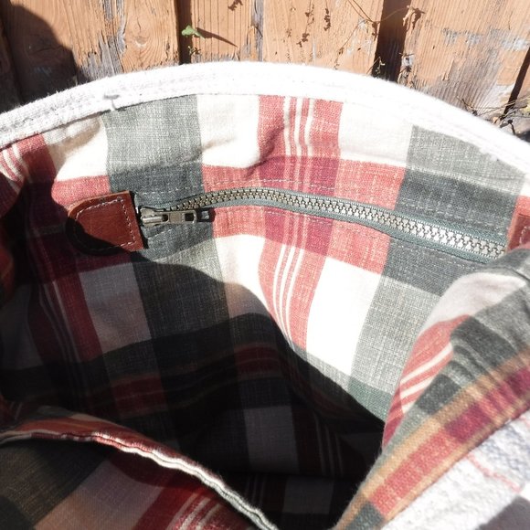 Crossbodyleather Extra Large Leather/Cotton Tote Made in USA - Picture 4 of 12